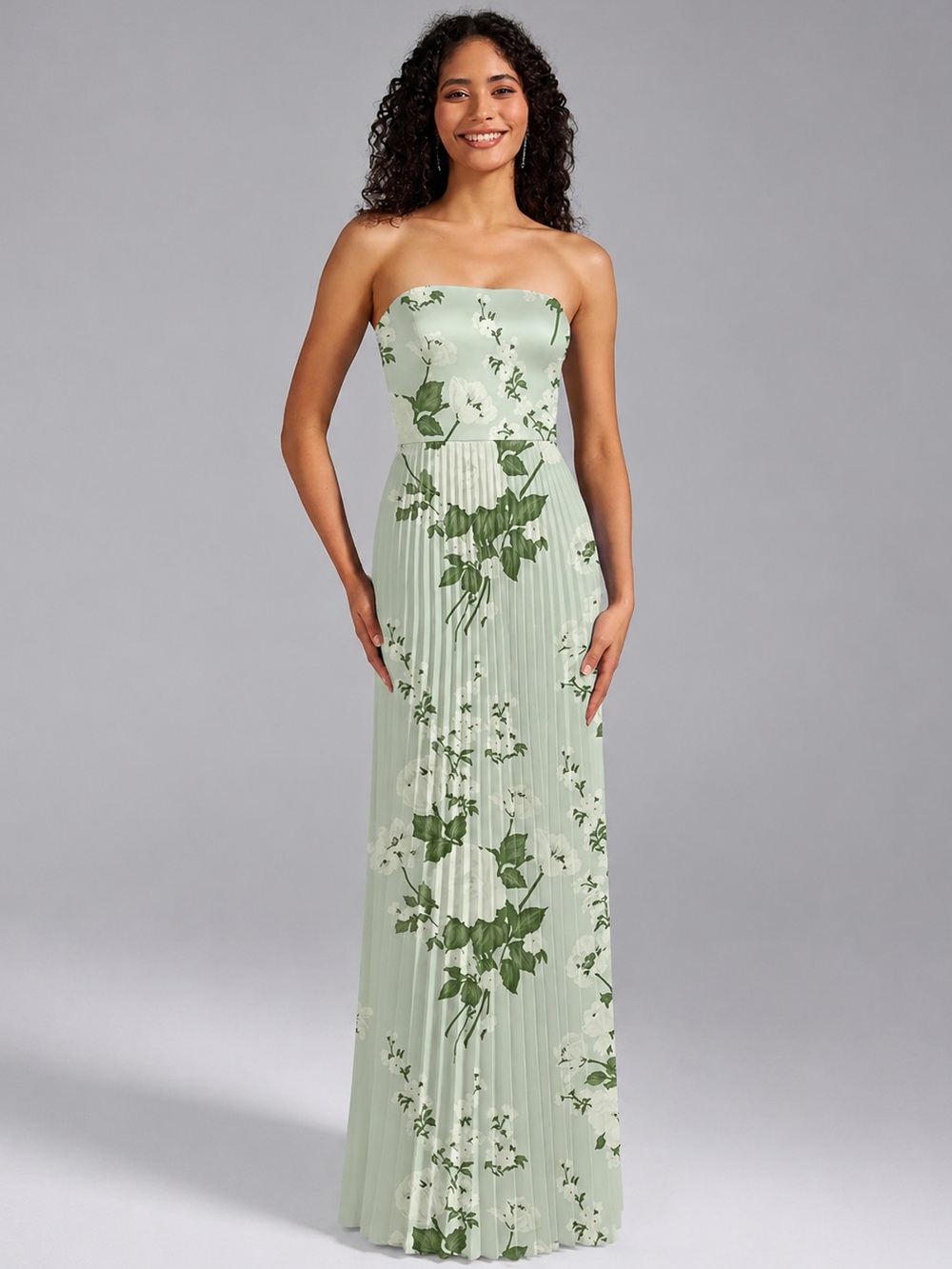 AW Bridal Hermione Dress Size 8 Sage Floral Pleated Maxi Wedding Guest Gown NWOT